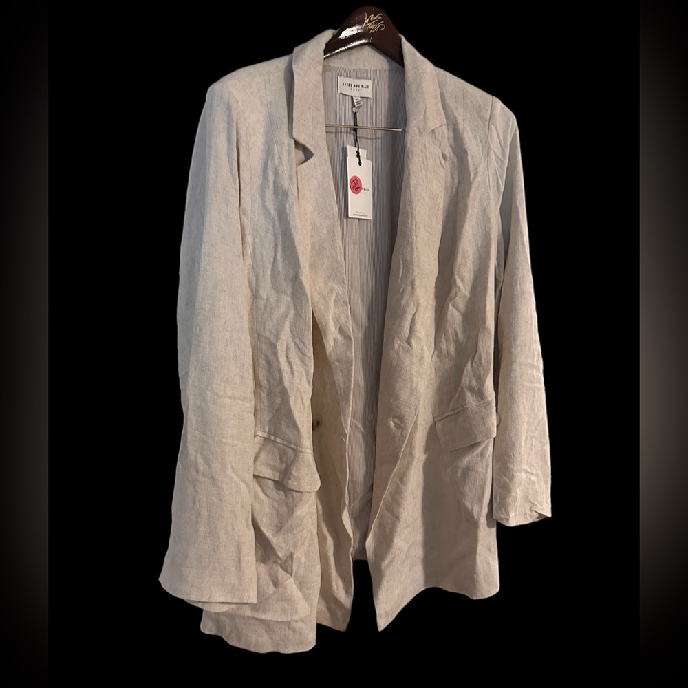 Skies Are Blue Lightweight Beige Open-Front Blazer